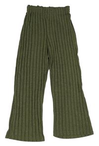 Khaki žebrované úpletové kalhoty 