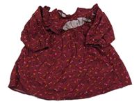 Vínové květinové manšestrové šaty Next