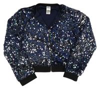 Tmavomodrá sametová flitrovaná bunda C&A