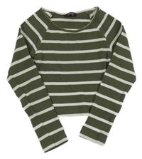 Khaki pruhované žebrované crop triko Primark