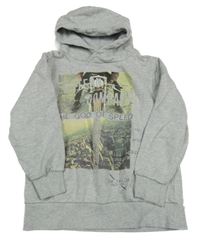 Světlešedá mikina s potiskem a kapucí Tom Tailor