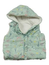 Mátová šusťáková zateplená vesta s kytičkami a kapucí George
