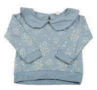 Světlemodrá mikina s kytičkami a límečkem