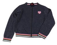 Tmavomodro-růžová třpytivá propínací mikina se srdíčkem S. Oliver