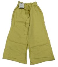 Nové - žluté lněné kalhoty s páskem Zara