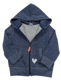 Tmavomodrá třpytivá propínací mikina se srdíčkem a kapucí Kiki&Koko