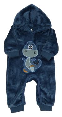 Tmavomodrá chlupatá kombinéza s dinem a kapucí 