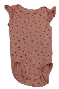 Růžové body se srdíčky a krajkou na rukávech 