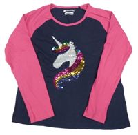 Tmavomodro-růžové triko s flitry a jednorožcem Mountain Warehouse