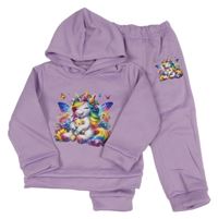 2 Set - Lila mikina s jednorožcem a kapucí + tepláky 