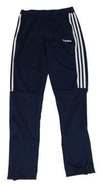 Tmavomodré sportovní tepláky s pruhy a logem Adidas