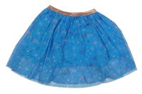 Modrá tylová sukně se zlatě třpytivým pasem