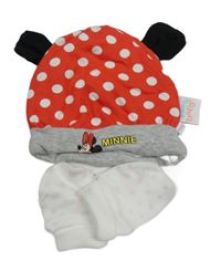 2set - Červená puntíkatá čepice Minnie + bavlněné rukavice 