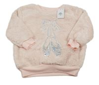 Nové - Světlerůžová chlupatá třpytivá mikina s piškoty Primark