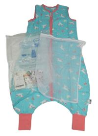 Nový - Modr  o-růžový mušelínový spací pytel s jednorožci a duhami