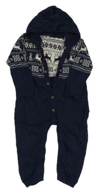 Tmavomodro-bílá pletená kombinéza se vzorem a kapucí George
