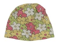 Žluto-barevná květovaná oboustranná čepice 