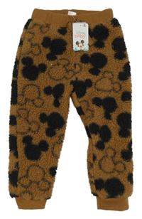 Nové - hnědo-černé huňaté tepláky s Mickeym Pep&Co