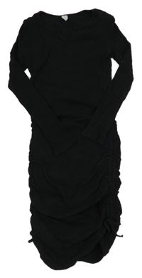 Černé žebrované elastické šaty s nařasením Shein