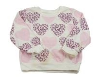 Bílo-růžová srdíčkovaná mikina Shein 