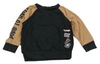 Černo-hnědá mikina s nápisy a výšivkami F&F