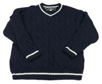 Tmavomodrý svetr s bílým lemem