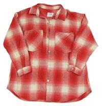 Červeno-smetanová kostkovaná košilová bunda Zara