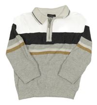 Bílo-šedý svetr s pruhy a límečkem Next