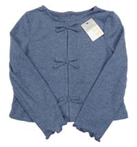 Nové - Modré melírované úpletové crop triko s mašlemi Primark