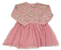 Růžové teplákové šaty s kočkami a tylovou sukní H&M