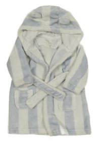 Světlemodro-bílý pruhovaný plyšový župan s kapucí Tu