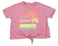 Růžové melírované crop tričko s palmou M&S