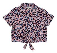 Růžovo-modrá vzorovaná crop halenka s uzlem Bluezoo 