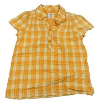 Oranžovo-žlutá kostkovaná polo halenka H&M