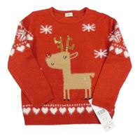 Nové - Červený třpytivý svetr se sobem F&F