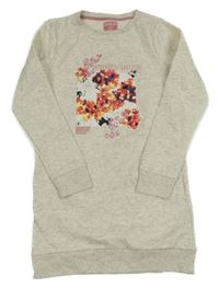 Šedé melírované teplákové šaty s kytičkami Pocopiano