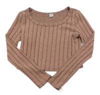 Růžovo-šedý melírovaný žebrovaný crop svetr Shein