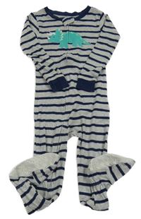 Šedo-tmavomodrý pruhovaný overal s dinosaurem Carter's