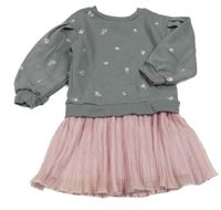 Šedo-růžové teplákovo/šifonové šaty s kytičkami Primark