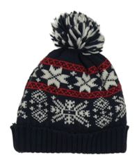 Tmavomodrá pletená podšitá čepice se vzorem 