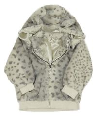 Šedá vzorovaná kožešinová podšitá bunda s odepínací kapucí H&M