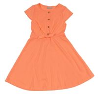 Neonově oranžové žebrované šaty s mašlí Matalan