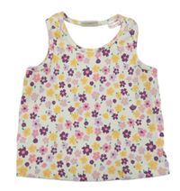 Smetanový žebrovaný crop top s kytičkami Zara