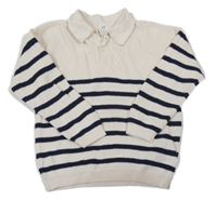 Smetanovo-tmavomodrý pruhovaný svetr s límečkem H&M