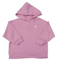 Růžová žebrovaná pletená mikina s kapucí H&M