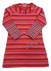 Tmavočerveno/oranžovo/růžovo-pruhované šaty s mašlí Lofff
