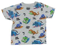 Světlešedé melírované tričko s dinosaury M&Co