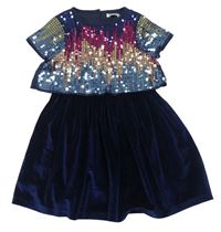 Tmavomodré lesklé sametové šaty s barevnými flitry KITE&COSMIC