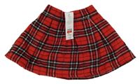 Nové - červeno-černo-bílá kostkovaná vlněná sukně F&F