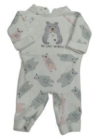 Bílý fleecový overal s medvídky Benetton